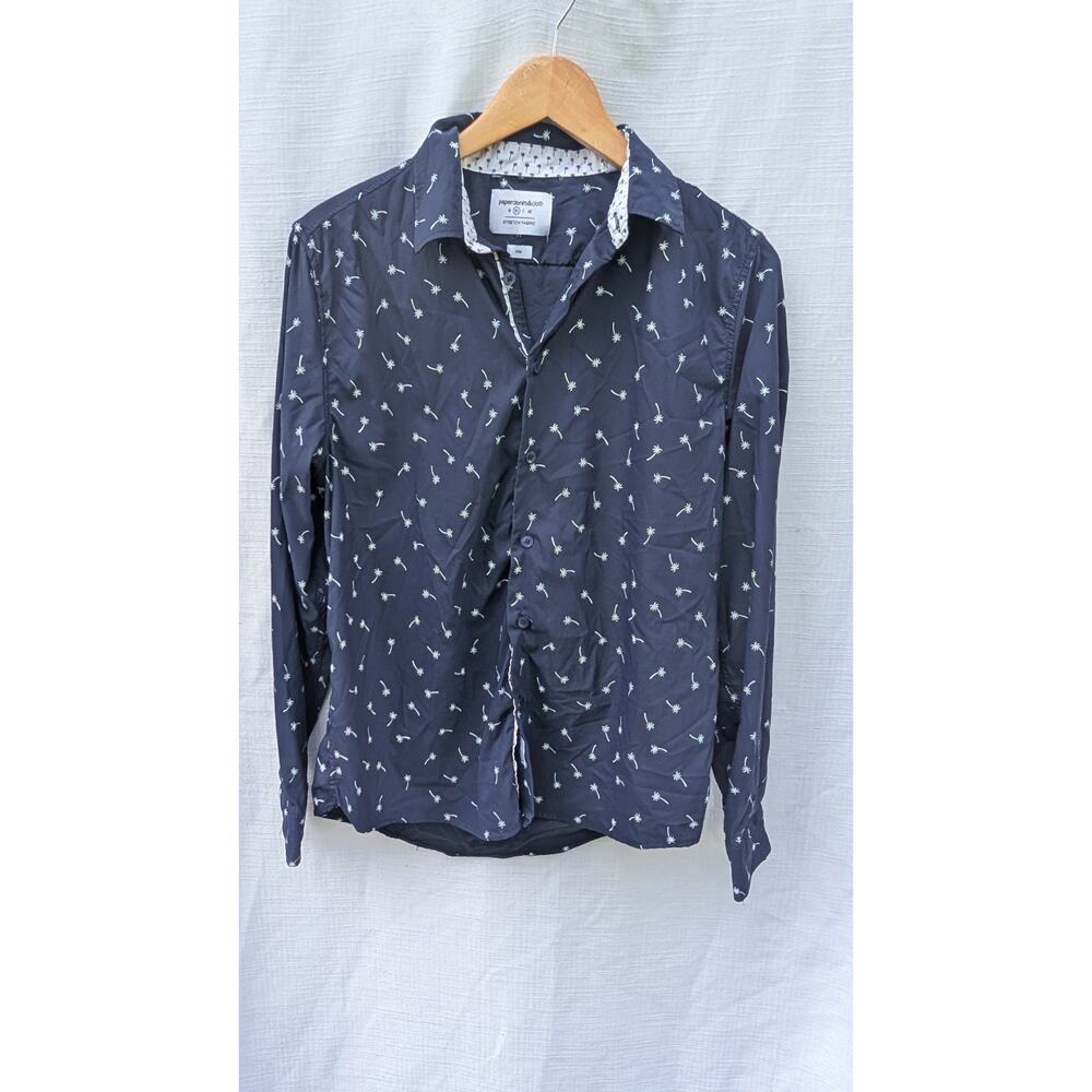 Paper Denim & Cloth Mens Palm Tree Slim Fit Button Down Shirt Sz Medium
